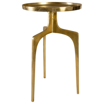 Round Modern Gold Metal Tripod Accent Table Mid Century Spike Leg Minimalist
