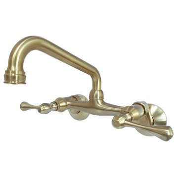 Kingston 6" Adjustable Center Wall Mount Kitchen Faucet, Brushed Brass