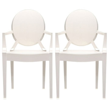 Modern Stackable Chairs Ghost Style Armchairs With Arm Dining Clear Set of 2, White, Set of 2