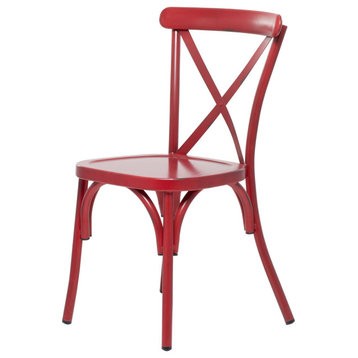 Set of 2 Metal Farmhouse Outdoor Dining Chair, Red