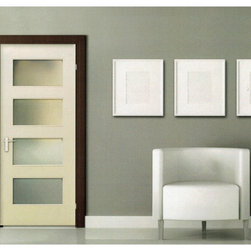 OHIO - 80" 4 LITE WHITE PRIMED INTERIOR DOOR WITH WHITE LAMINATE GLASS (1-3/8") - Interior Doors