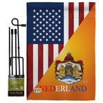 Breeze Decor - US Dutch Friendship Flags of the World US Friendship Garden Flag Set - US Friendship Beautiful Mini Garden Flag with Metal Garden Banner Pole Stand - Complete Set with Garden Pole - 16" x 40" Power Coated Metal Flag Stand