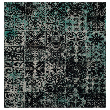 Safavieh Classic Vintage Collection CLV221 Rug, Teal/Black, 6' Square