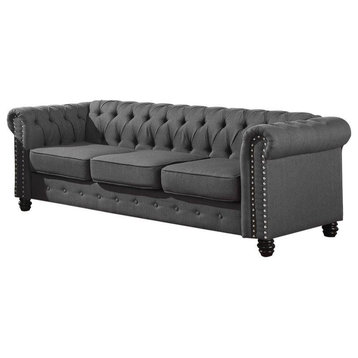 Best Master Venice Fabric Upholstered Living Room Sofa in Klein Charcoal