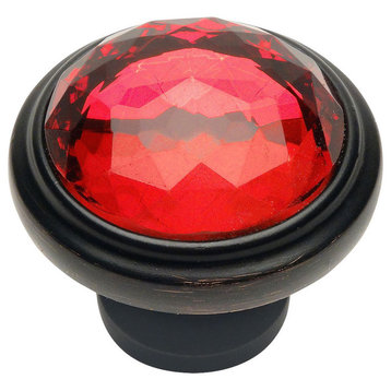 Cosmas 5317ORB-A Oil Rubbed Bronze Cabinet Round Knob, Set of 5, Glass, Red