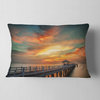 Colorful Sky and Long Wooden Pier Pier Seascape Throw Pillow, 12"x20"