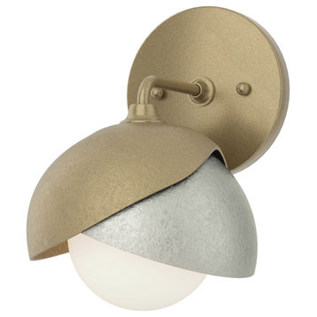 Brooklyn 1-Light Double Shade Bath Sconce, Soft Gold, Sterling, Opal Glass