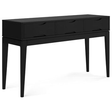 Contemporary Console Table, 3 Storage Drawers With Notched Handles, Black