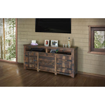 Atlantic TV Stand With Rustic Solid Pine Wood, 70"