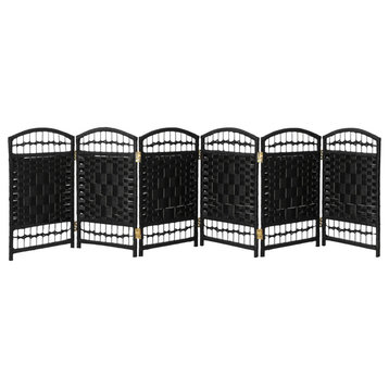 2 ft. Short Fiber Weave Room Divider Black 6 Panels