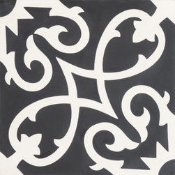 Moroccan Mosaic & Tile House - 8"x8" Agadir Handmade Cement Tiles, Black/White, Sample - Wall And Floor Tile