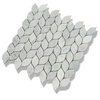 12"x12" Carrara Marble Leaves Polished Mosaic Tiles, Design 46