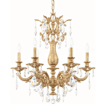 Milano 6 Light Chandelier French Gold Clear Optic Crystal
