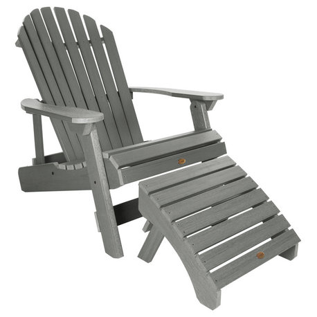 King Hamilton Reclining Adirondack Chair, Folding Ottoman, Coastal Teak