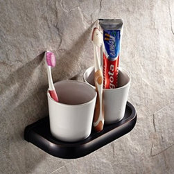 Contemporary Design Wall Mount Two Position Toothbrush Tumbler Holder Black Oil - Products