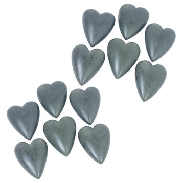 Natural 12-Piece Set Hand Carved Stone Hearts Dark Gray Bowl Vase Filler