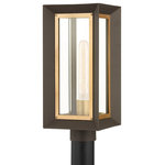 Troy Lighting - Lowry 1 Light Exterior Post, Textured Bronze/Patina Brass - A design feat, Lowry combines impeccable metalwork with design-driven style. The inverted cube features a material mix of bronze-finished aluminum and patina brass paired with clear beveled glass for an added layer of finesse. Complex in theory, Lowry is undeniably effortless, adding instant glamour to any exterior. Available as a wall sconce in multiple sizes and post.