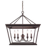 Golden Lighting - Davenport 5-Light Chandelier, Etruscan Bronze - Golden Lighting's Davenport collection is an updated, traditional style that features a series of large, traditional, classic box lanterns. The open-cage design is accented by a simple, decorative, rope braid detail and the exposed steel candles and candelabra bulbs create a stunning effect. The hand-painted Etruscan Bronze finish is multi-layer and has faint gold highlights. This 5 light pendant is perfect for a foyer or dining room.
