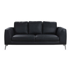 Plush Leather Sofas Houzz Sofamania Mid Century Modern Plush Real Leather 2 Seater Sofa Black