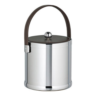 Polished Chrome & Brass 5 Quart Ice Bucket - Metal Side Handles, Classic Barware - View #6