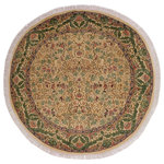 Bareens Designer Rugs - Imran Pak Persian Hong Beige/Green Wool Round - 8'1'' x 8'2'' - Designed with mesmerizing intricacy and gorgeous color palette, this hand-knotted masterpiece demonstrates the beauty and electrifying thrill of Pak Persian art. These meticulously hand-knotted Pak-Persian rug is made with pure wool and features breathtaking traditional, transitional, and tribal designs in bold luxurious color pallets. Known for their intricate designs these rugs are a reproduction of Persian rugs, made in Pakistan with unique Mughal designs. Made by master weavers using the same Persian texture, design and dying technique, we wanted to produce the most significant manifestation of Persian art, life, and culture. This rug is most famous for its exceptional quality, incredible designs, patterns, and vibrant rich color. Pak-Persian rugs made with Persian weave with high knot counts, which enables the high intricacy and detail found in the patterns are also referred to as "State of art", each color adds a rich beautiful detail in the artwork of this rug. The design, color, and beautiful chromatic composition with a vibrant sheen with intricate designs, exude beauty, elegance, and quality make this rug a masterpiece of its own.
