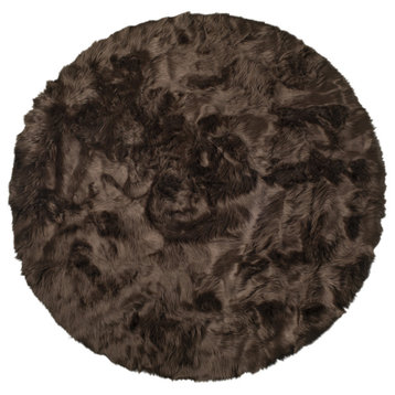 Arlington Circular Faux Fur Rug 6' Diameter Grey, Chocolate