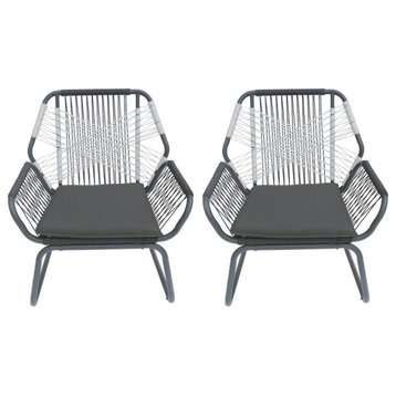 GDF Studio Gloria Outdoor Rope and Steel Club Chairs, Gray/Gray/White, Set of 2
