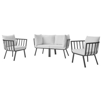 Lounge Sectional Sofa Chair Set, Aluminum, Metal, Gray White, Outdoor