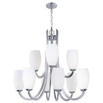 Maxim Lighting - Maxim Lighting 21657SWSN Taylor - Nine Light 2-Tier Chandelier - Heavy rectangular tubing support tall scale Satin White glass shades that creates an upscale forged look at a builder price. Available in your choice of Textured Black or Satin Nickel, this collection is complete enough to do the entire home.Canopy Included: TRUE Shade Included: TRUE Canopy Diameter: 2.54 x 2.* Number of Bulbs: 9*Wattage: 60W* BulbType: Medium Base* Bulb Included: No