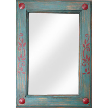Turquoise and Red Rustic Mirror