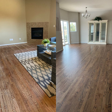 Red oak before (DIY attempt) and after