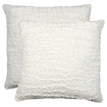 Belton Faux Fur Pillows, Set of 2, Ivory Mink, 18"x18"