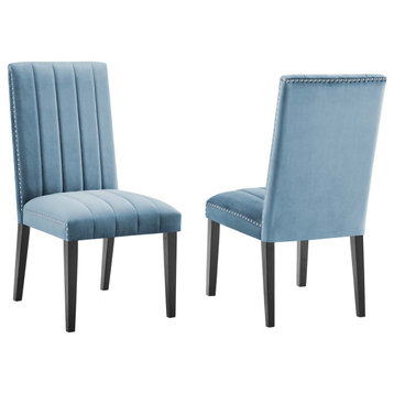 Catalyst Performance Velvet Dining Side Chairs Set of 2, Light Blue