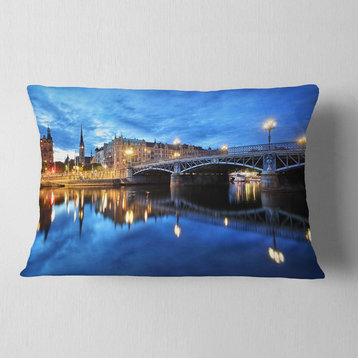 Illuminated Blue Stockholm Cityscape Throw Pillow, 12"x20"