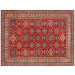 Bareens Designer Rugs - Southwestern Super Kazak Kassandr Red/Beige Wool Rug 8'2'' x 10'3'' - Embellish your home with this exquisitely hand-knotted Kazak Rug made with the finest hand spun wool and all vegetable dyes. Demonstrating incredible attention to detail, this hand-knotted masterpiece features an intricate Kazak pattern in a classic color palette. Made in the Caucasian designs from Russia and the northern Persian empire, each Kazak incorporates distinctive tribal flavor with elements such as the stepped hooted polygons, geometrical medallions, animals and rosettes. The straight, clean lines and bold tones embody the weaving style of the Armenian and Afghani weavers known for these iconic designs. This magnificent rug featuring soft luscious pile and is made with handspun wool and natural dyes to produces soft luminous shades causing a beautiful sheen. With geometric designs and bold vibrant saturated colors predominately blues, reds, greens, and gold make a bold statement in any decor. The construction technique used ensures that the designs and colors Ae capable to withstand heavy traffic area.