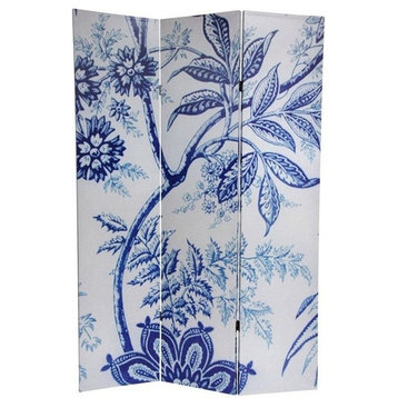 6' Tall Blue Toile Double Sided Room Divider