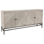Kosas Home - Augustus 4 Door Sideboard by Kosas Home - This beautiful sideboard is made with solid mango wood treated in a whitewash finish. Its two doors are made with precision cut wood that has been arranged into a stunning geometric pattern. This piece features inside shelving that provide ample storage.