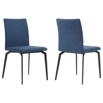 Lyon Blue Fabric and Metal Dining Room Chairs, Set of 2