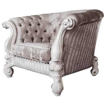52" Ivory and Bone Fabric Damask Tufted Barrel Chair