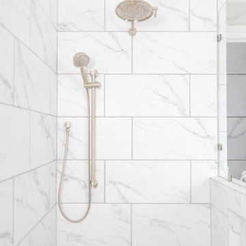 Tile Shower with Rain Head and Handheld Sprayer
