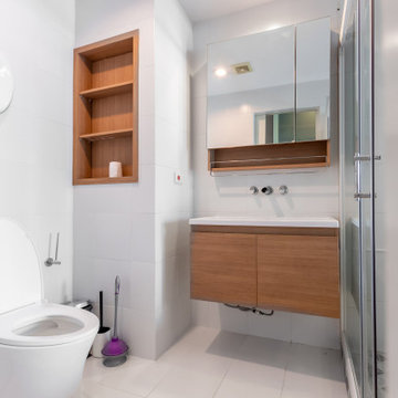Small Bathroom Remodel Los Angeles Floating Wood Vanity Glass Shower