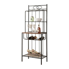 Baker's Racks | Houzz - Pilaster Designs - Metal and Wood Bakers Rack With Wine Storage - Baker's  Racks