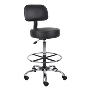 Boss Office Adjustable Faux Leather Drafting Stool in Black