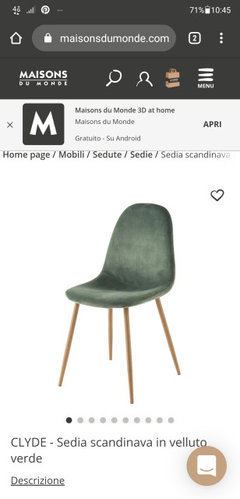 Sedia scandinava in velluto gialla Clyde