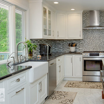 Gorgeous White Kitchen with Cherry Breakfast Bar