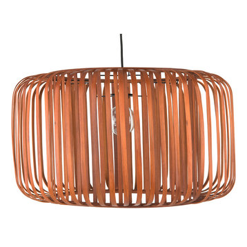 Bamboo Barrel Pendant Lamp, Rustic Brown