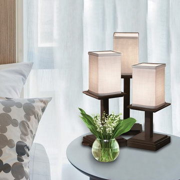 Textile Montana 3-Light Table Lamp, Square With Flat Rim, White Fabric Shade on