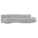 Meridian Furniture - Arc Boucle Fabric Upholstered 6-Pc. S-Shaped Modular Sectional, Grey - Give your living room or den the perfect blend of style and versatility with this Arc boucle fabric curved modular Sectional. Part of the Arc modular furniture collection, this Sectional comes upholstered in rich grey boucle fabric and features deep channel tufting that adds a touch of luxury while enhancing comfort and support. A seamless combination of form and function, this chair can be used with other Arc pieces to create a myriad of configurations in your well-curated room.