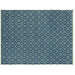 Bareens Designer Rugs - Modern Elara Blue/Ivory Wool&Silk Rug - 4'2'' x 6'2'' - This elegant hand knotted rug features a modern fusion of beauty, with its interlocking geometric and minimalist pattern. This exclusive rug defies the ordinary by fusing art and design with detail and craftsmanship. A repeating intricate pattern of styli