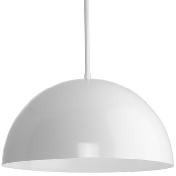 Perimeter Collection One-Light White Mid-Century Modern Pendant With metal Shade